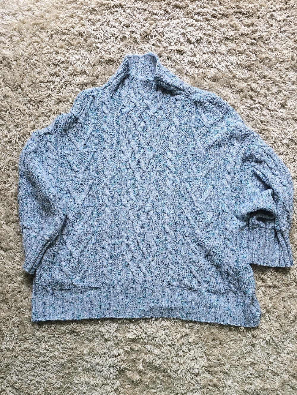 New York & Company Light Blue Cable-Knit Turtleneck Sweater